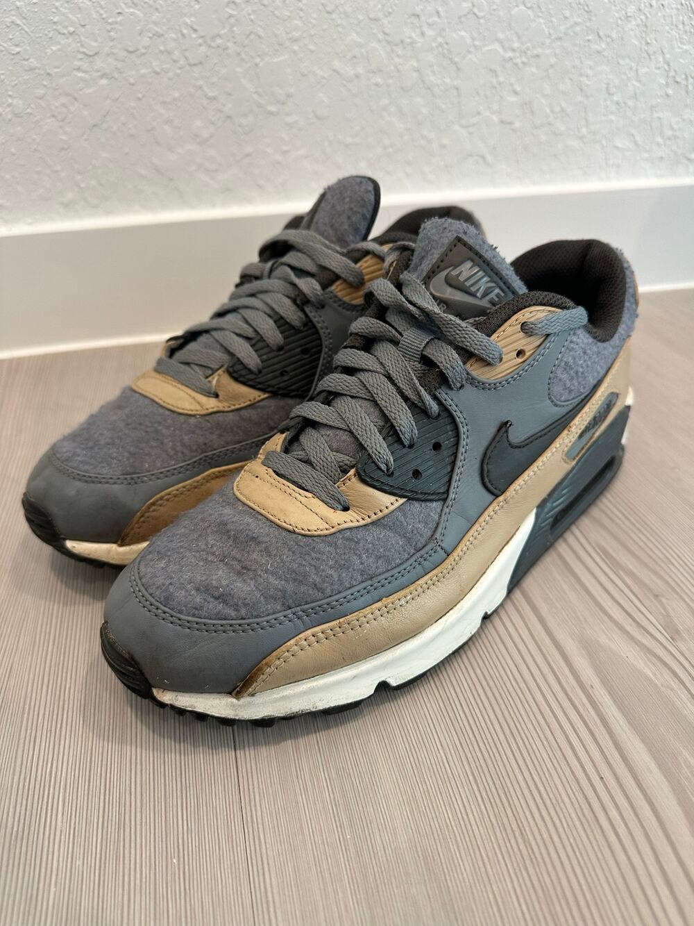 Nike Air Max 90 Premium Wool Cool Gray Mushroom Sneaker Shoe Men 10.5 Streetwear